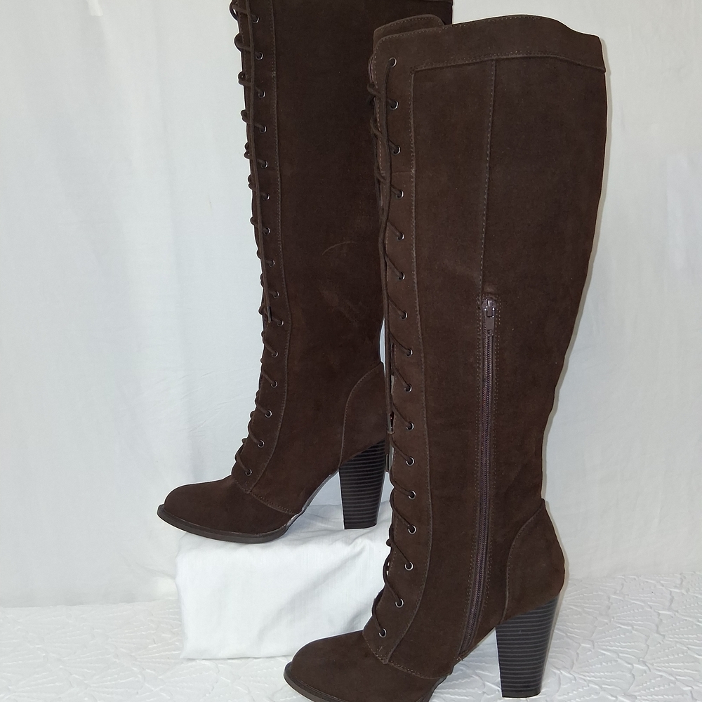 Shoe Dazzle Dark Brown Lace-Up Heeled Boots Size 9 - Picture 5 of 16